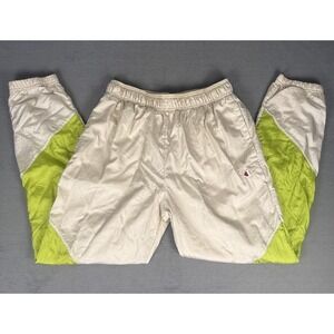 Champion Jogger Nylon Track Pants Large Mens White Green Colorblock Windbreaker